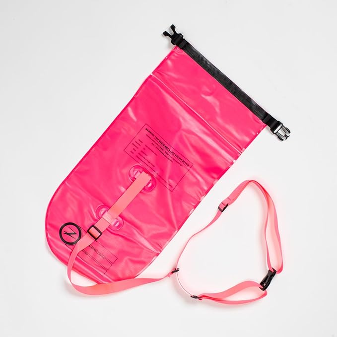 Zoot Ultra Swim Safety Buoy &amp Dry Bag High-Visibility Open-Water Safety Floatation Device with Storage for Long-Distance Swimming Training Sessions (15L) - Neon Pink - 15L
