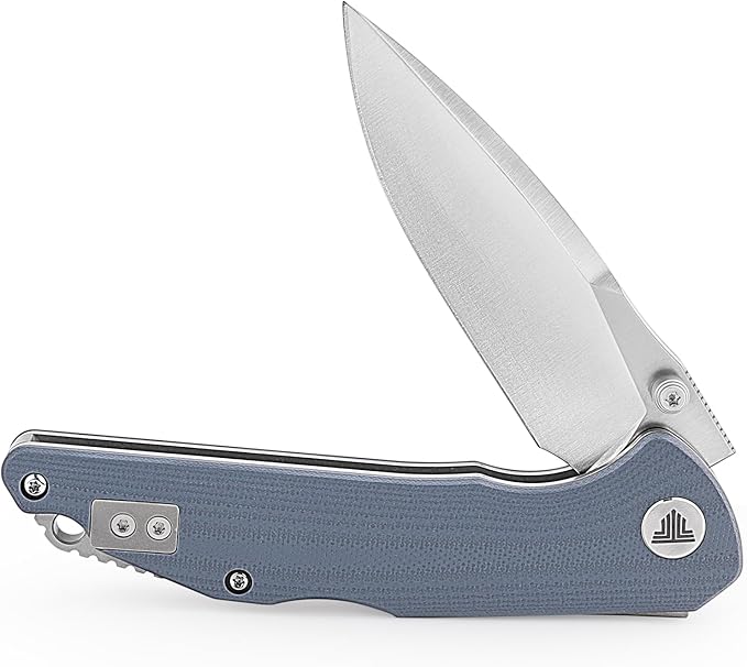 TRIVISA Pocket Knife for MenEDC Folding Knife with Reversible Clip3.3in 14C28N Blade Thumb Studs &amp Lockback Outdoor Knives Camping ToolArae-03G（Satin）