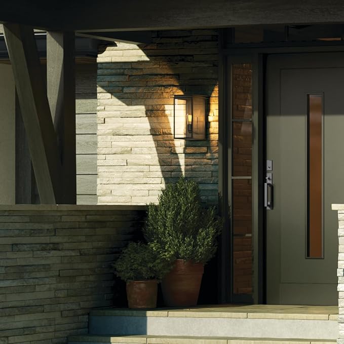Kichler Arkville 14 1 Light Outdoor Wall Light with Clear Seeded Glass in Textured Black for Exterior Doors Walls Porch (14 x 8.5) 59541BKT