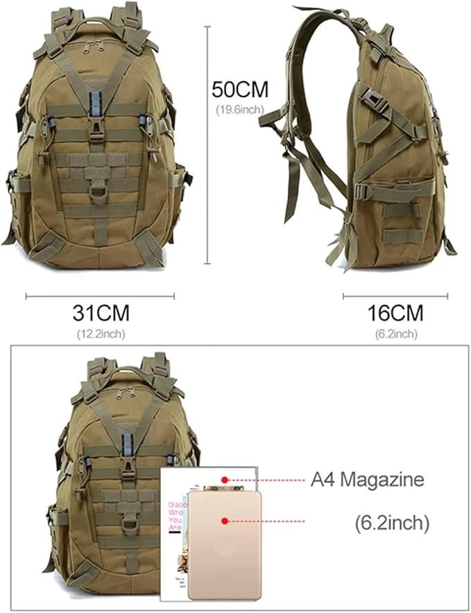 Genérico Compatible For Camping Backpack Men's Bag Travel Bags Tactical Climbing Rucksack Hiking Outdoor Reflective Shoulder(Black B)