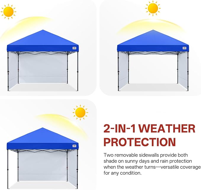 ABCCANOPY Easy Pop up Canopy Tent with 2 Sidewalls for Outdoor Sun Blocking or Rain Protection10x10 Royal Blue