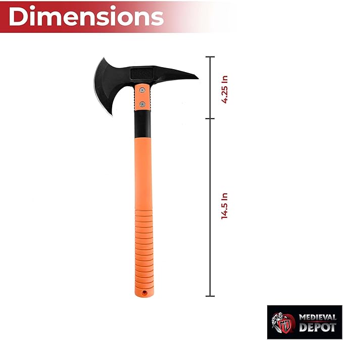 MedievalDepot Outdoor Camping Axe Collection – Removable Head Stainless Steel Blades with Nylon Sheath for Survival &amp Bushcraft (Orange)