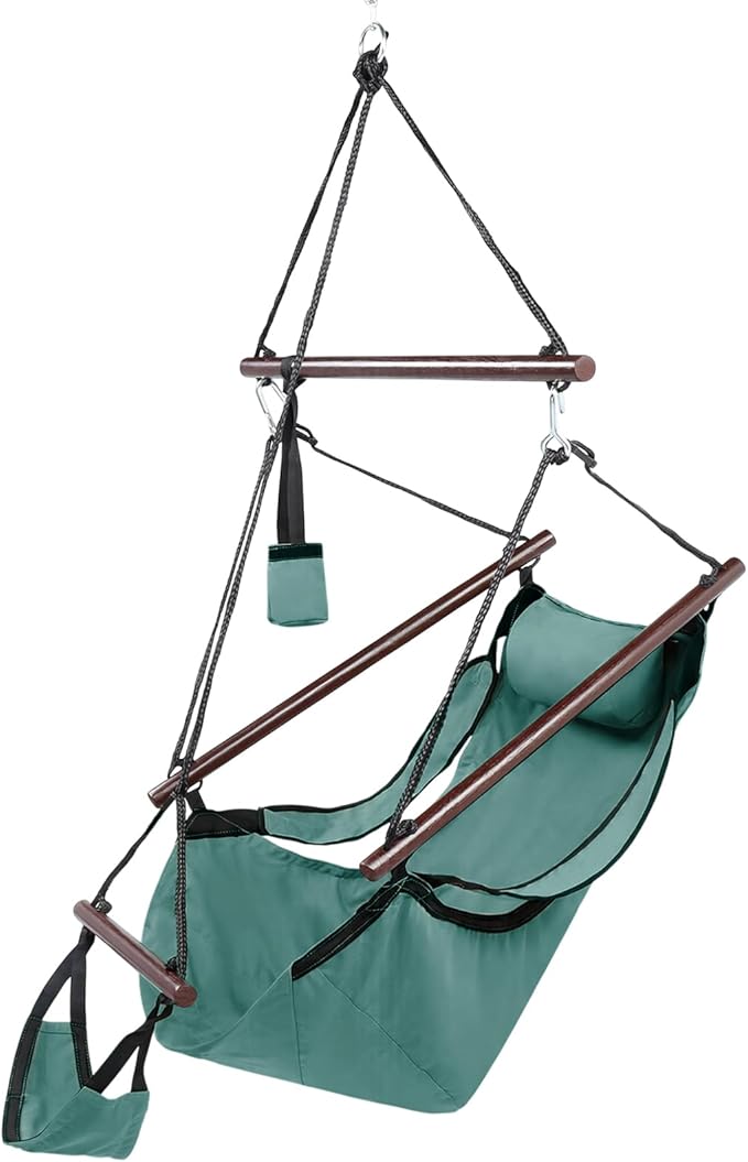 ONCLOUD Upgraded Unique Hammock Hanging Sky Chair Air Deluxe Swing Seat with Rope (Green)