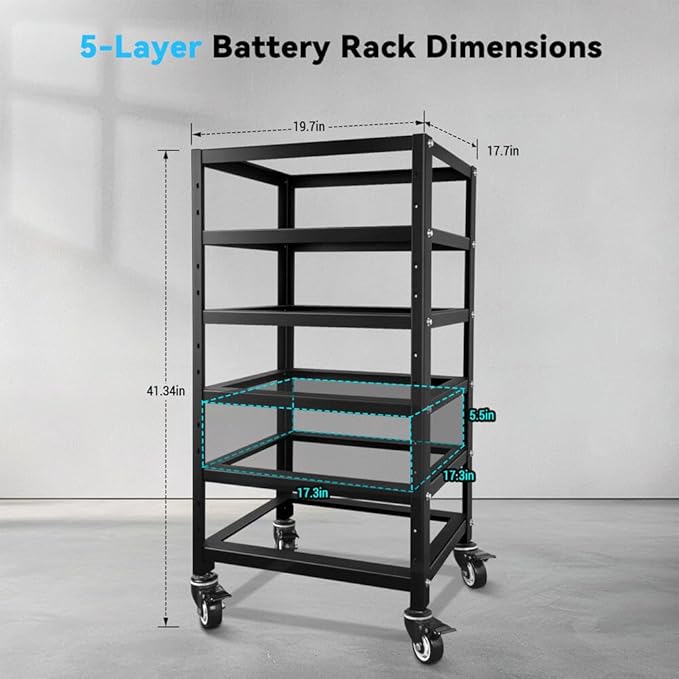 SUNGOLDPOWER 3U Server Rack 5-Layer with Wheels Compatible with 48V 100Ah Rack Batteries Universal Rack Ventilation Design Stackable Ideal for Home Solar and Energy Storage