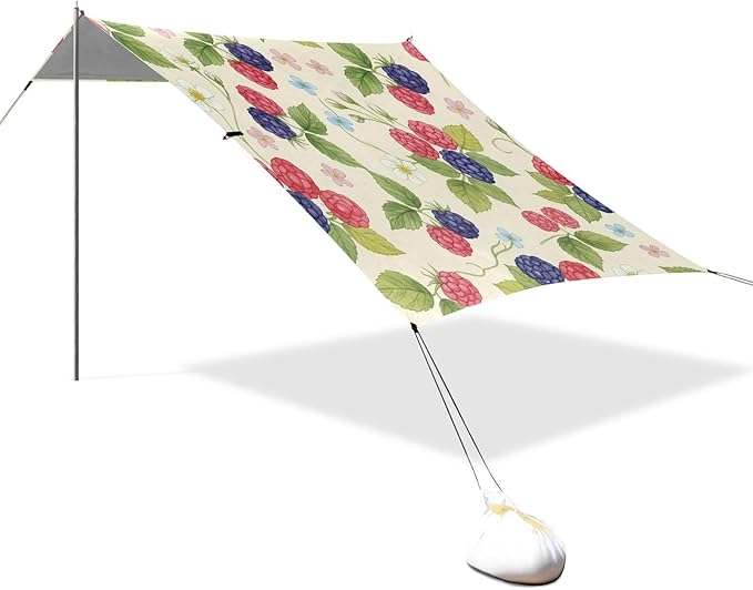 xigua Raspberry Beach Tent Sun Shelter with Carrying Bag - Silver Coated Oxford Fabric Beach Canopy for Beach Camping Fishing - Includes Windproof Ropes Sandbags &amp Stakes