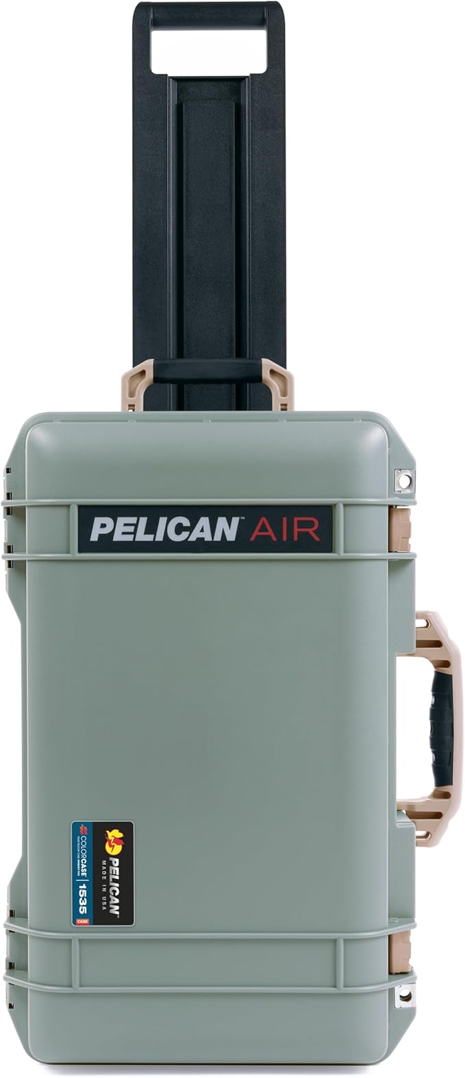Pelican Air 1535 Carry-On Sage Green - Medium Size Waterproof Case with TrekPak Kit &amp Combo Lid Organizer - Desert Tan Handles &amp Latches