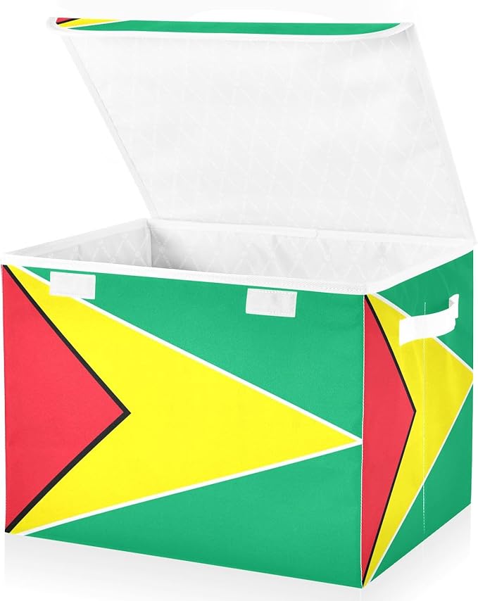 Guyana Flag Guyanese Blue Red Storage Boxes with Lids Collapsible Square Storage Garage Storage Bins for Office Supplies