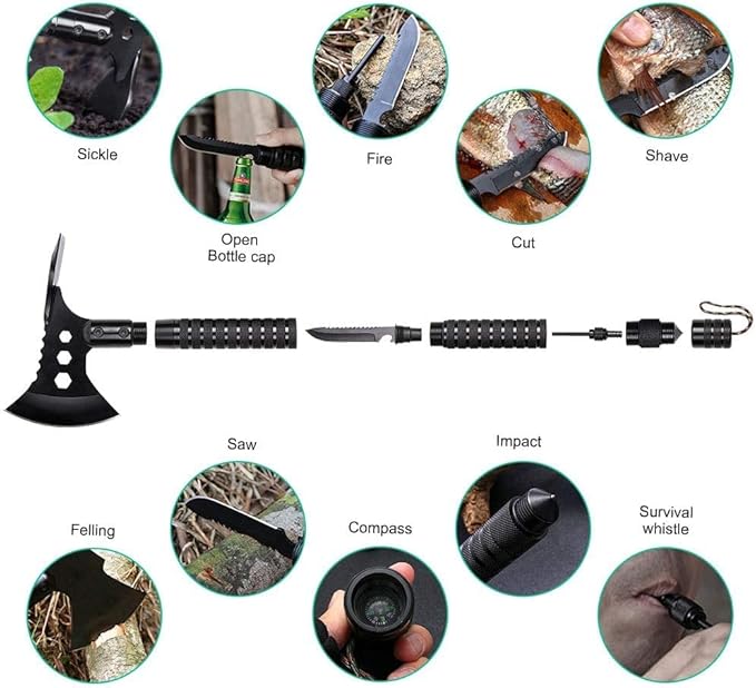 Snake Eye Tactical Portable Stainless Survival Axe | Backpacking Folding Camping Axe Multi-Tool Hatchet Shovel with Sheath| Survival Gear Kit for Hunting | Hiking and Emergency