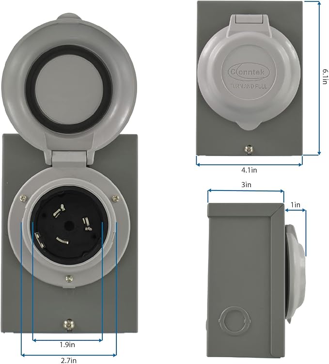 Conntek 80SS2-GYBX 50 Amps 125/250 Volts Power Inlet Box For Generators Up to 12500 Watts Grey Cap