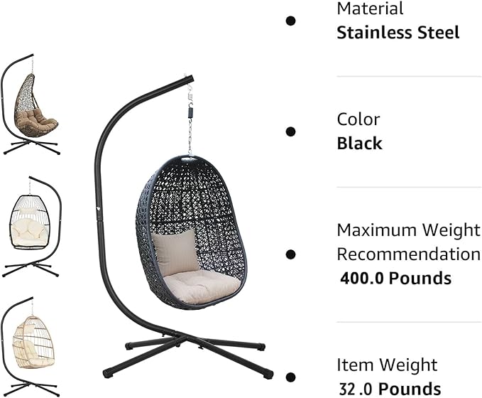 HCY Hammock Chair Stand Only C Stand Hanging Stand Heavy Duty 360 Degree Rotation for LoungersYardGarden PatioBedroom Indoor Outdoor- Black