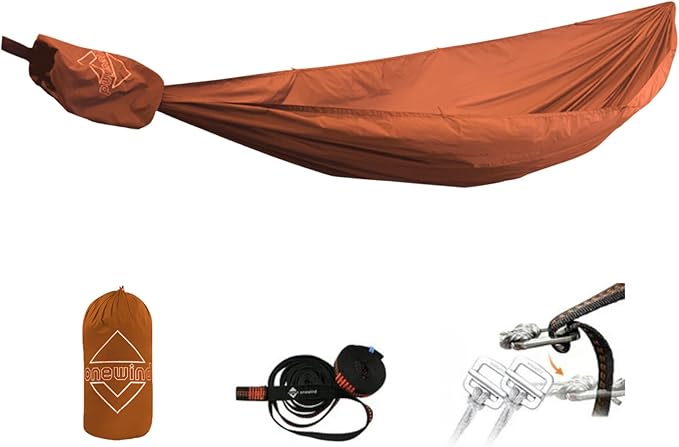 Onewind 11ft Ultralight Camping Hammock Portable Hammock 40D 1.7oz Nylon Ripstop with 2 * 12Ft Tree Straps for Camping Hiking Backpacking 11' x 55 Ember Orange