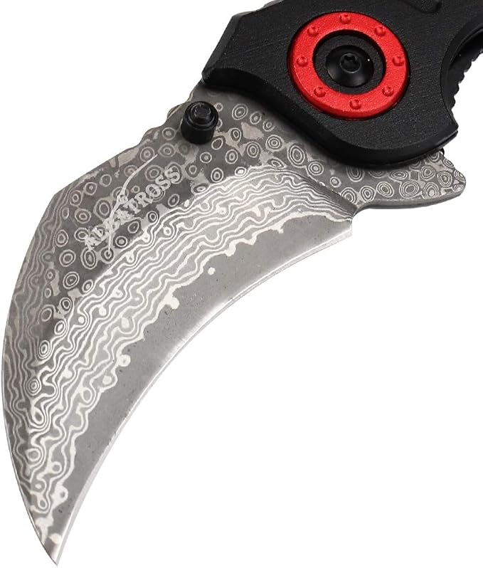ALBATROSS EDC Cool Spring Assisted Folding Pocket Knives Tactical Sharp Raptor Claw Knife (Black/Damascus)