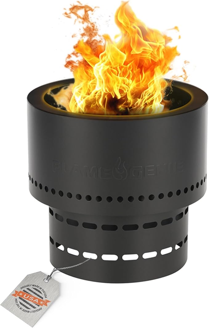 Flame Genie FG-16 13.5 Diameter Portable Pit Smoke Free Wood Pellet Fire Pit Smokeless Fire Pits for Outside Smokeless Firepit USA Made Black