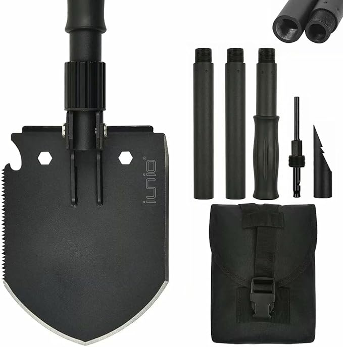 iunio Camping ShovelShovel Folding Portable Multitool Foldable Entrenching Tool Collapsible Spade for Backpacking Trenching Hiking Survival Car Emergency