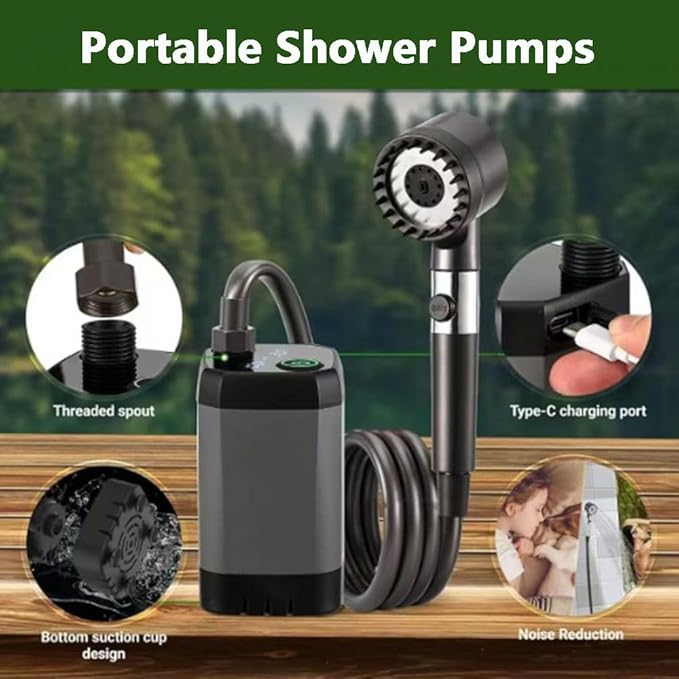 Portable Shower for Camping 6000/12000mAh Rechargeable Camping Shower with Intelligent Digital Display Camping Shower Pump with Power Display for Hiking Travel Car Pet Green6000mAh