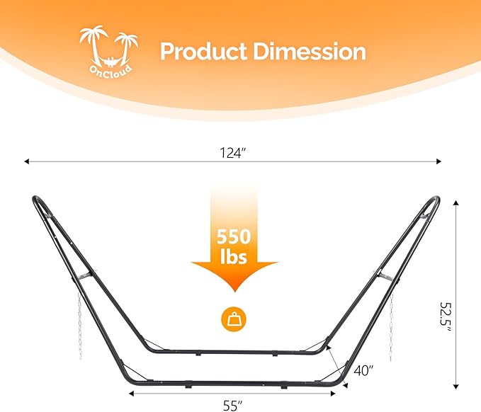 ONCLOUD Sandblasted Iron Hammock Stand only Heavy Duty Adjustable Hammock Frame Fits Various Hammocks Portable Double-Barrel Hammock Support for Outdoors Patio Garden Yard 550 LBS Black