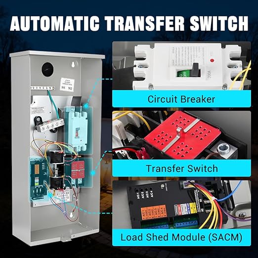 200 Amp Single Phase Generator Automatic Transfer Switch w/Power Management Replacement for Generac RXSW200A3 Service Entrance Rated Transfer Switch NEMA 3R Aluminum Enclosure