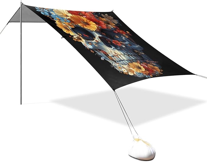 ALAZA Skull Flower Beach Tent Sun Shelter Portable Canopy Sunshade for Outdoor Camping Picnics Backyard Fun 10x9 ft