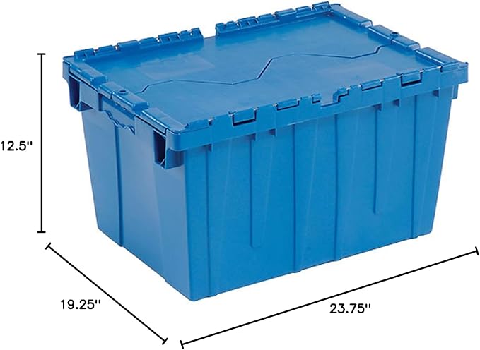 Global Industrial Plastic Distribution Container With Hinged Lid 2.4 Cu. Ft Capacity 50 Lbs. Capacity Nestable &amp Stackable 23-3/4x19-1/4x12-1/2 Blue