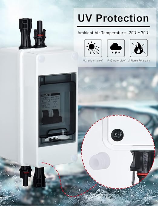 DIHOOL 60 Amp Solar Disconnect Switch dc Circuit Breaker with Cover Outdoor Miniature Circuit Breaker with din Rail Enclosure