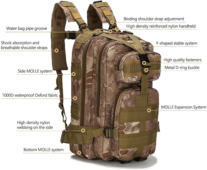Military Tactical Backpack Rucksacks 3 Day Assault Pack for Hunting Trekking Camping Outdoor (Python Pattern Black)