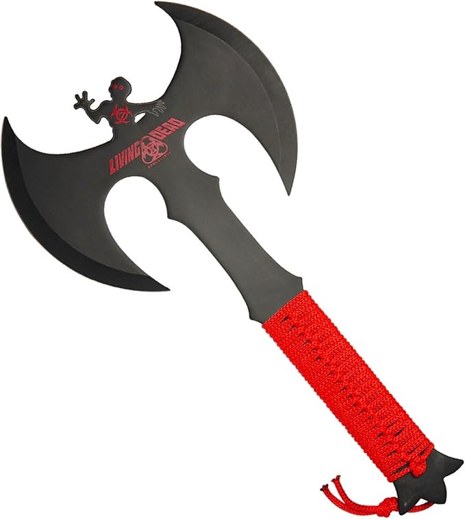 Armory Replicas™ Double Headed Skulking Throwing Axe – Full Tang Black Anodized Stainless Steel Axe with Red Nylon Wrap &amp Sheath