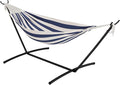 GAOMON Double Hammock with Steel Stand for Outside Portable Space Saving for Indoor Outdoor Patio w/Carrying Bag 450 lbs Capacity - Blue&ampWhite Stripes
