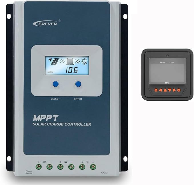 EPEVER 40A 12/24/ Auto Identify MPPT Solar Charge Controller with Remote Control Adjustable Parameters and Temperature Sensor Support Lithium (Tracer4210ANG3 with MT52-MT50 Upgrade Version)