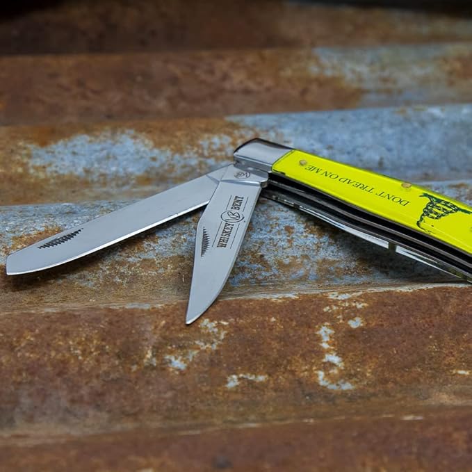 WHISKEY BENT HAT CO. Traditional Trapper Folding Pocket Knife 4.125 Closed Length 440C Stainless Steel Blades (Don't Tread)