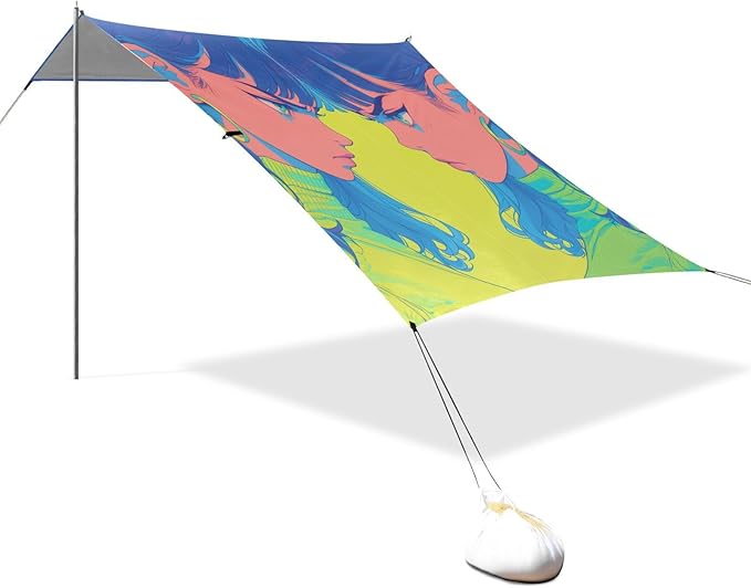 Angry Teen Girls Beach Tent UPF50 Water-Resistant Large Portable Sun Shelter with Sandbags and Shovel for Backyard and Camping
