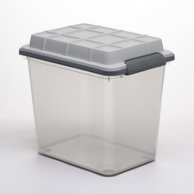 Curver Set of 2 Medium Latch PRO 29QT Heavy Duty Water Resistant Plastic Organization and Storage Box with Extra Capacity Latching Lid Transparent Grey