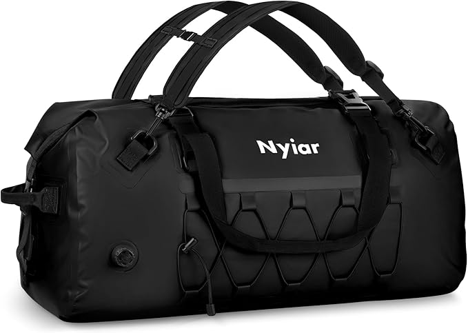 60L Waterproof Duffel Bag Motorcycle Dry Bag Backpack Heavy-Duty Roll-Top Waterproof Bag with Sealed Seams &amp Waterproof Zipper for Riding Kayaking Camping &amp Travel (Black)