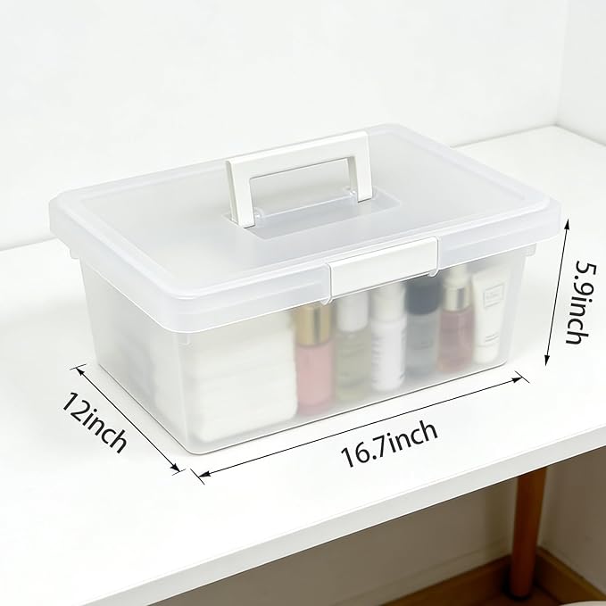 15 Quart Stackable Plastic Storage Bins with Lids and Handle - Durable Organizing Containers for Shelves Craft Supplies Snacks Home andOffice Cube Storage Boxes (HANDLE-2L)