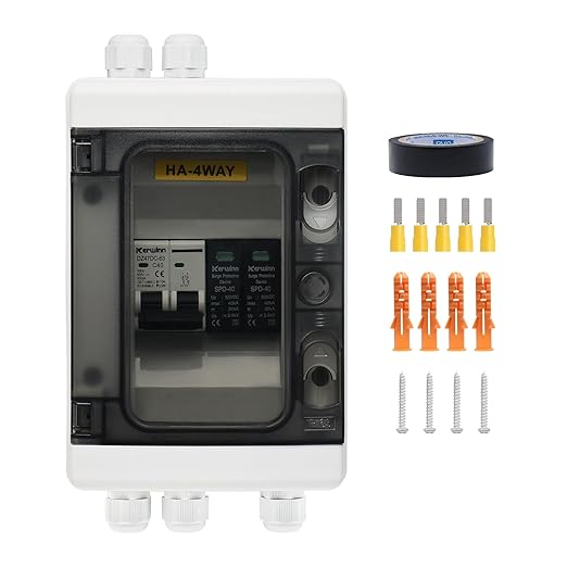 Solar Panel Disconnect Switch40A 500V RV Circuit Breaker Box with PV Surge Protector IP65 Waterproof PV Combiner Box for Solar Panel
