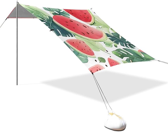 ALAZA Watermelon Tropical Leave Pattern Beach Tent Sun Shelter Portable Canopy Sunshade for Outdoor Camping Picnics Backyard Fun 10x9 ft