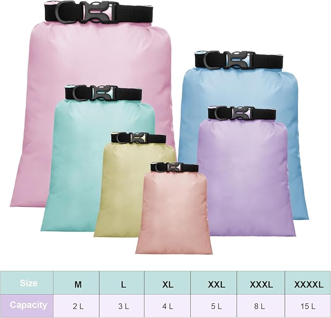 Shappy 6/12 Pcs Waterproof Dry Bags Lightweight Outdoor Waterproof Dry Stuff Sacks 15/8/5/4/3/2 L and Long Adjustable Shoulder Strap for Kayaking Rafting Boating Hiking Camping