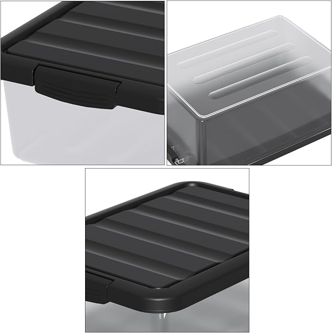 14 L Clear Storage Box with Black Lid Plastic Stackable Container Organizer Medium-14 Quart 2 Packs