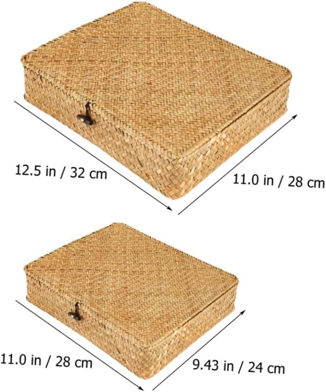 Cabilock 2pcs Woven Seagrass Storage Baskets Lid Decorative Organizers for Snacks and Household Items Natural Home Rustic Style Storage