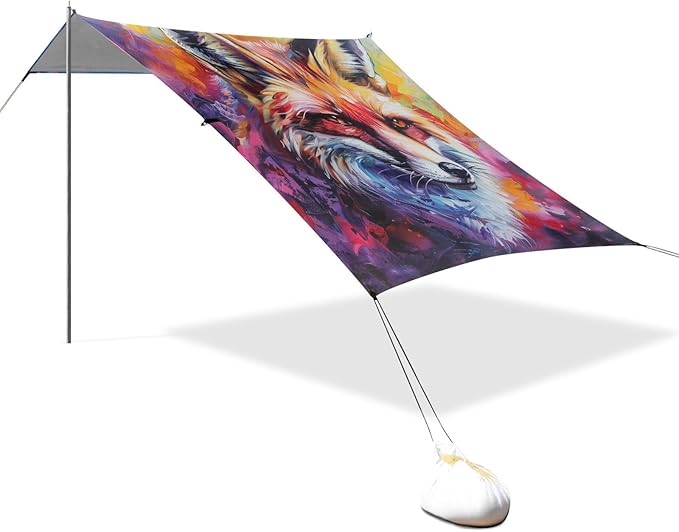 ALAZA Colorful Fox Beach Tent Sun Shelter Portable Canopy Sunshade for Outdoor Camping Picnics Backyard Fun 10x9 ft