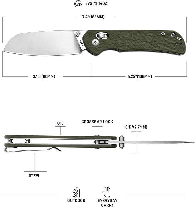CJRB Lyrid Folding Knife 3.15'' AR-RPM9 Steel Blade with G10 Handle Crossbar Lock Sharp EDC Knife for Men Women Camping Survival Hiking(J1953 Green)