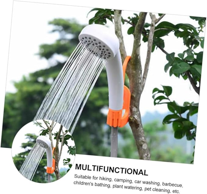 1Set Camping Shower with Lighting Durable Outdoor Shower Head for Camping Hiking Car Washing Pet Cleaning Fully Charged for Use Orange