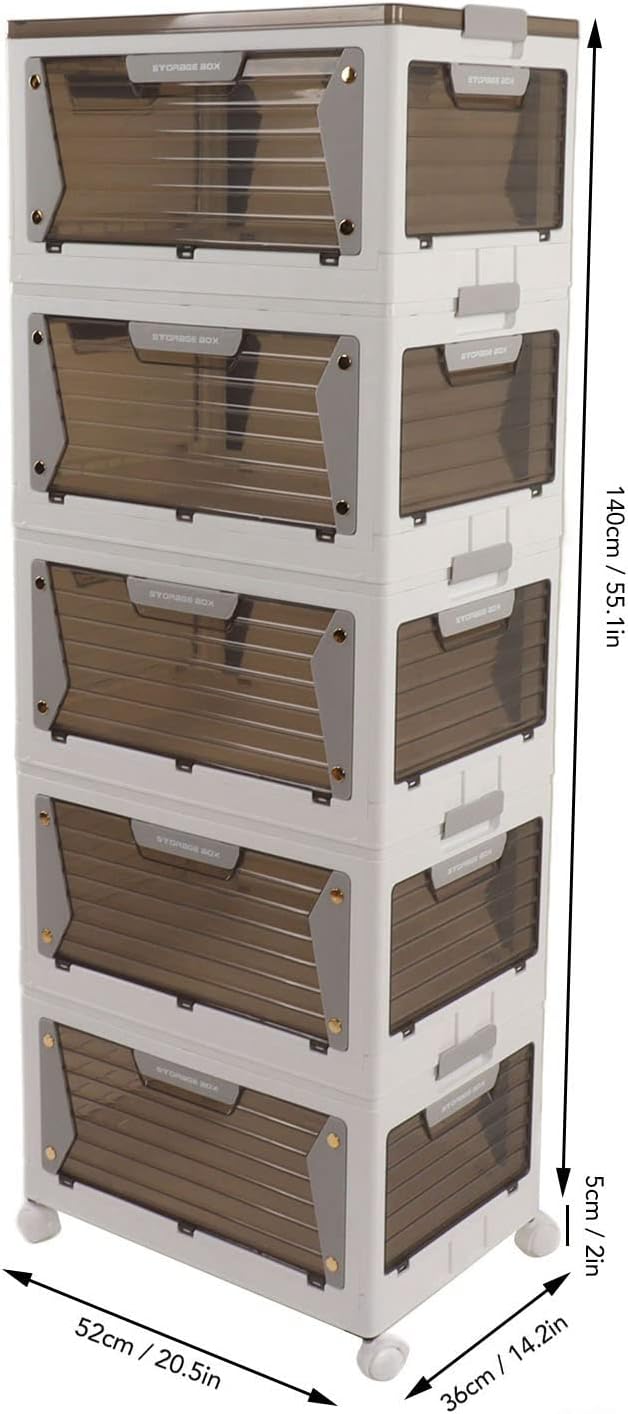 Stackable Storage Bins with Lids Magnetic Suction Folding Storage Containers with Wheels Closet Organizers and Storage with Snap Lock for Home (5 Layers)