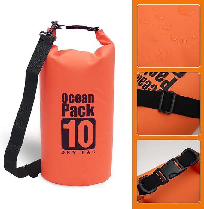 Outdoor Waterproof Dry Bag for Beach Camping Travel Hiking Dry Sack (Orange) (10 Liter) ES0008