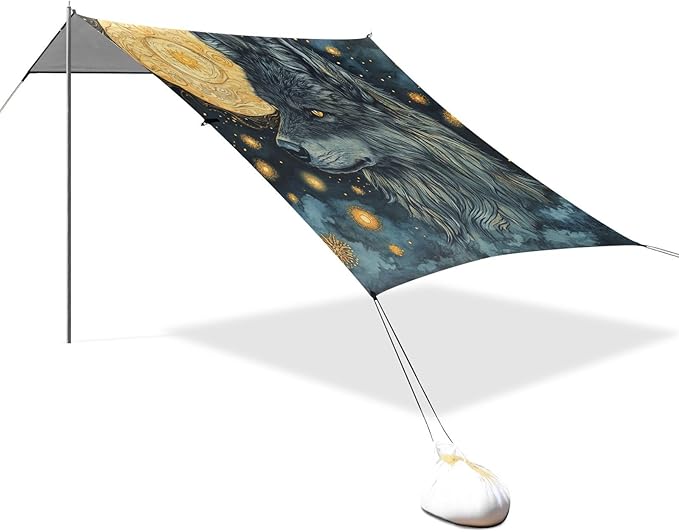 ALAZA Fantasy Starry Wolf Beach Tent Sun Shelter Portable Canopy Sunshade for Outdoor Camping Picnics Backyard Fun 10x9 ft