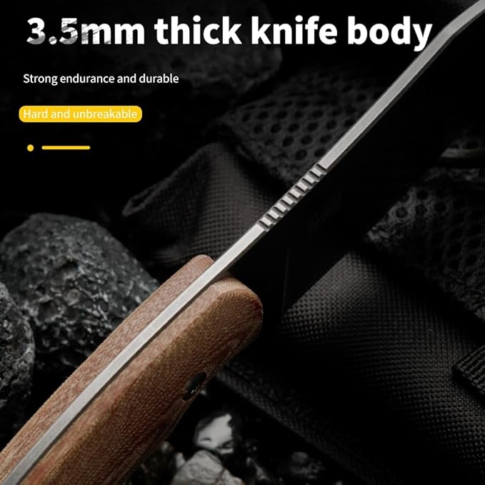HUANG FU D2 Steel Hunting Knife 10.23 Inches Fixed Blade with Glass Reinforced Nylon Handle Black