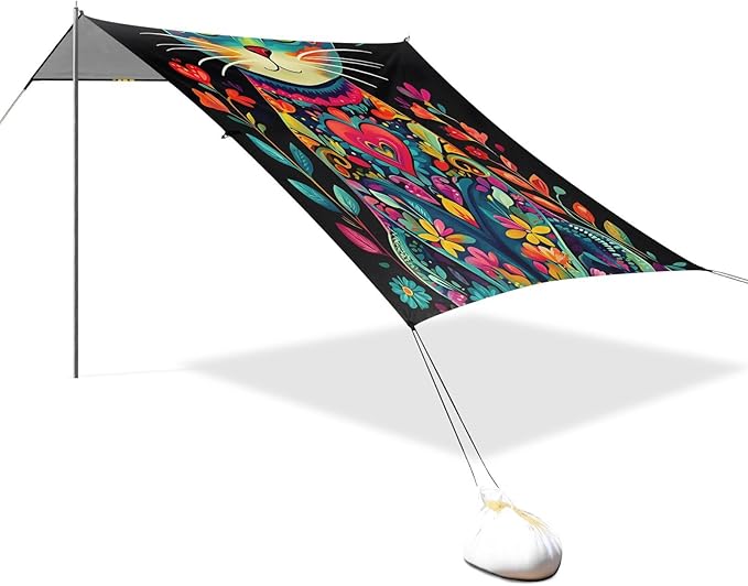 ALAZA Colorful Cat Beach Tent Sun Shelter Portable Canopy Sunshade for Outdoor Camping Picnics Backyard Fun 10x9 ft