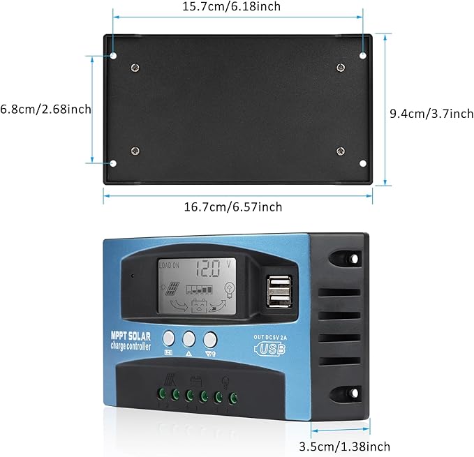 60A MPPT Solar Panel Battery Controller with LCD Display 12V/24V Auto Parameter Intelligent Charger Regulator Fit for Lead-Acid/Lithium-Ion/Lithium Iron Phosphate Battery Timer Setting Blue