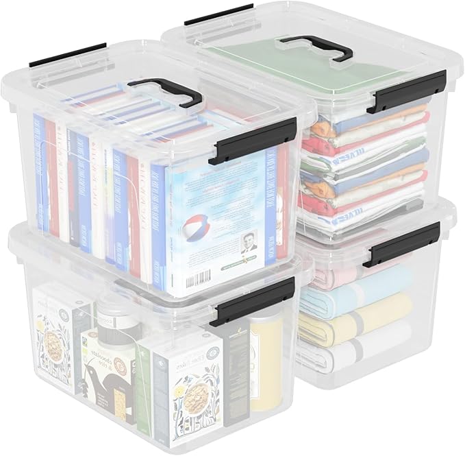 18 L Clear Latch Storage Bins with Handle 4 Pack Plastic Storage Box with Lids