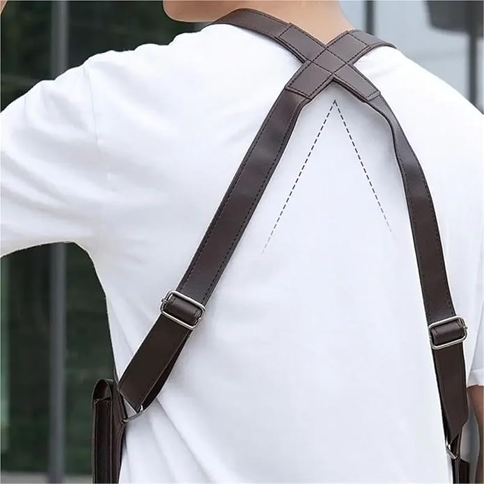 Double Shoulder Armpit Bag for Men 2 PCS Tactical Vest Bag PU Leather Man Chest Phone Pouch Vintage