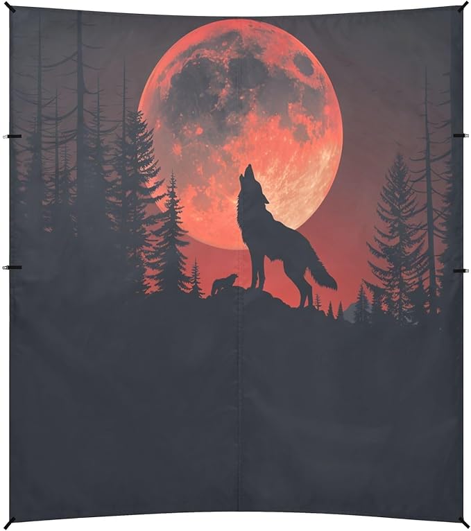 ALAZA Howling Wolf Red Moon Beach Tent Sun Shelter UPF50+ Protection Beach Shade Canopy w/ 4 Sandbags for Outdoor Camping Fishing Backyard Fun Picnic 10x9 ft